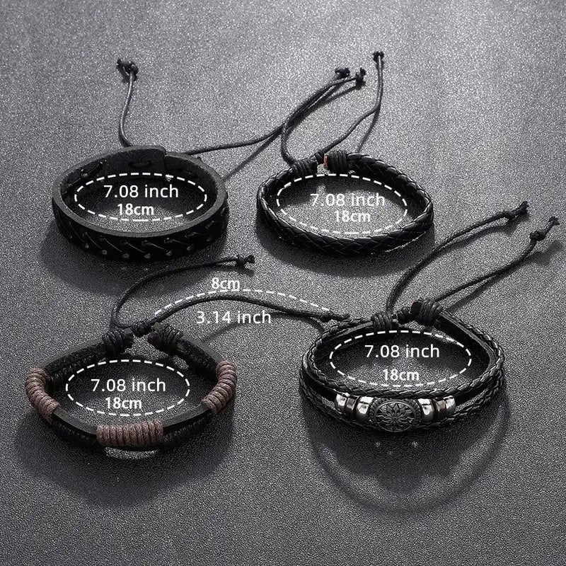 Bracelet homme cuir noir tressé multi-rangs – Bijou tendance avec perles et motif métal