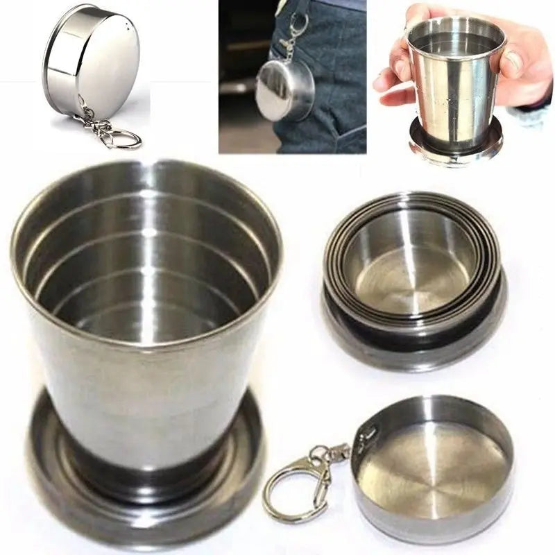 Gobelet pliable en acier inoxydable avec porte-clés – Tasse de voyage compacte pour Camping et Randonnée