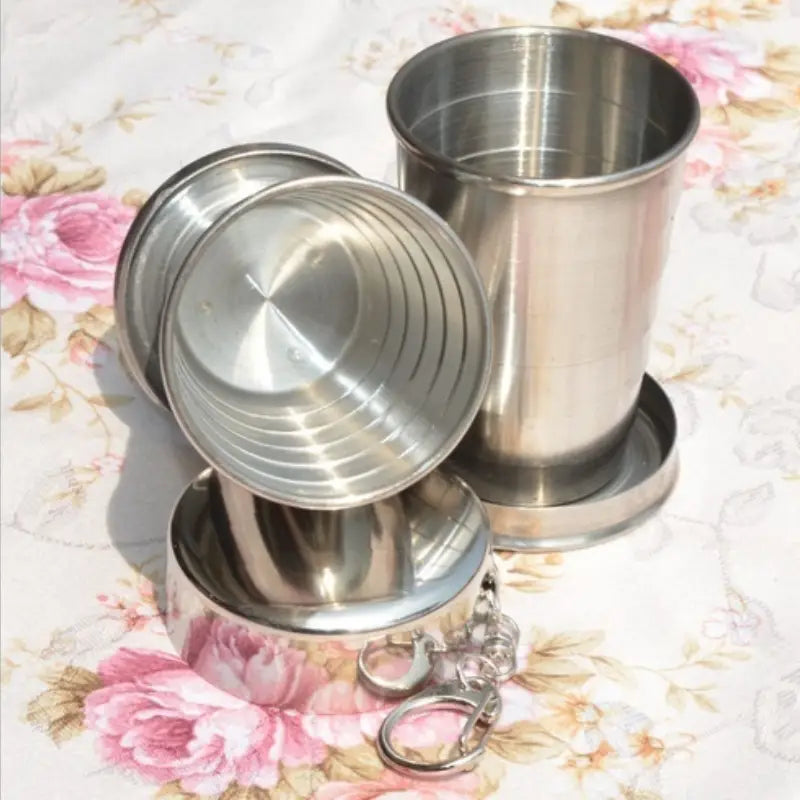 Gobelet pliable en acier inoxydable avec porte-clés – Tasse de voyage compacte pour Camping et Randonnée
