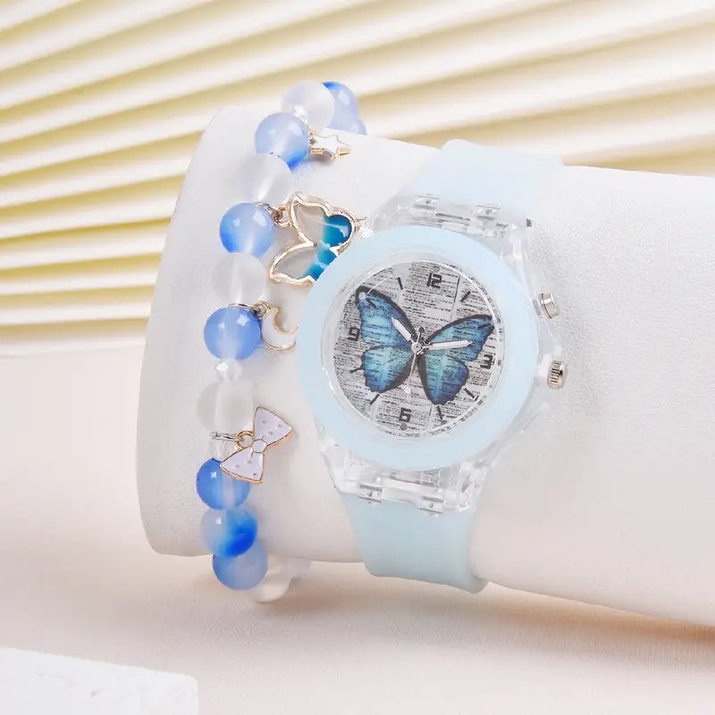 Montre Enfant Fille Rose Papillon avec Bracelet Fantaisie – Apprentissage de l’Heure et Accessoire Élégant