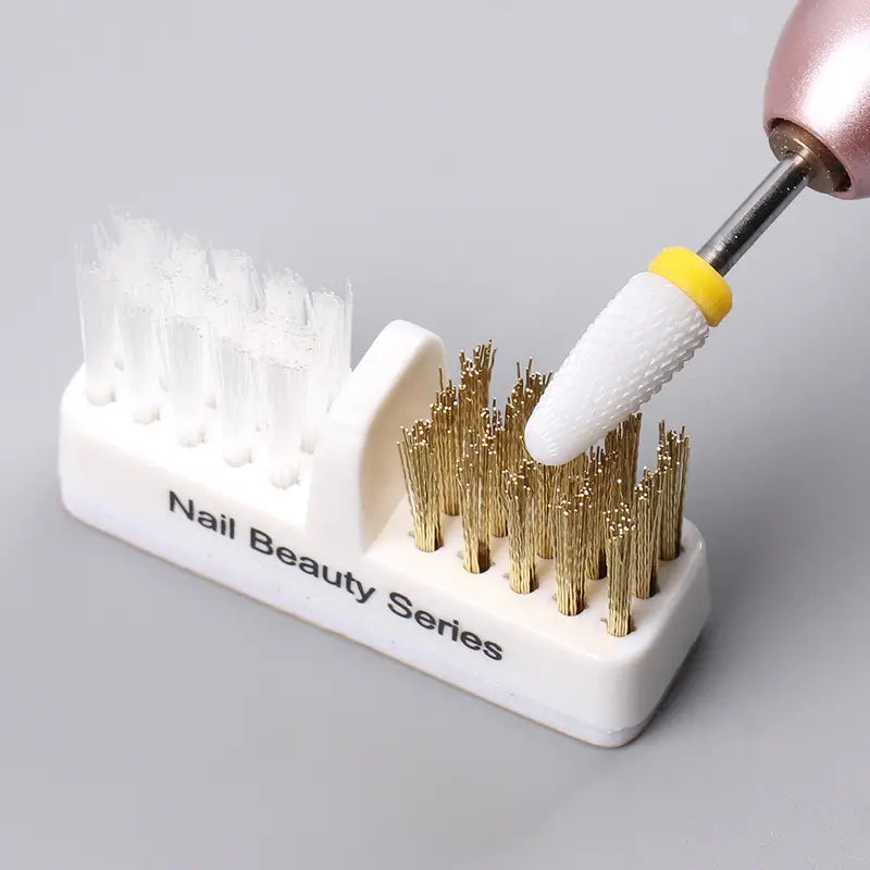Brosse de Nettoyage à Double Face – Poils Métalliques et Nylon pour Outils de Manucure et Embouts de Ponçage