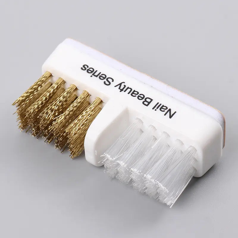 Brosse de Nettoyage à Double Face – Poils Métalliques et Nylon pour Outils de Manucure et Embouts de Ponçage