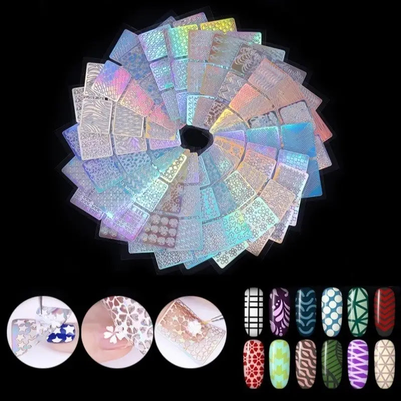 Stickers Pochoirs Ongles Autocollants – 12/24 Feuilles Motifs Géométriques et Fantaisie pour Nail Art DIY Facile