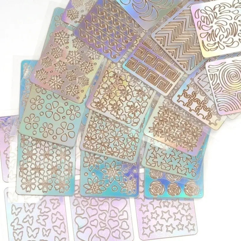 Stickers Pochoirs Ongles Autocollants – 12/24 Feuilles Motifs Géométriques et Fantaisie pour Nail Art DIY Facile