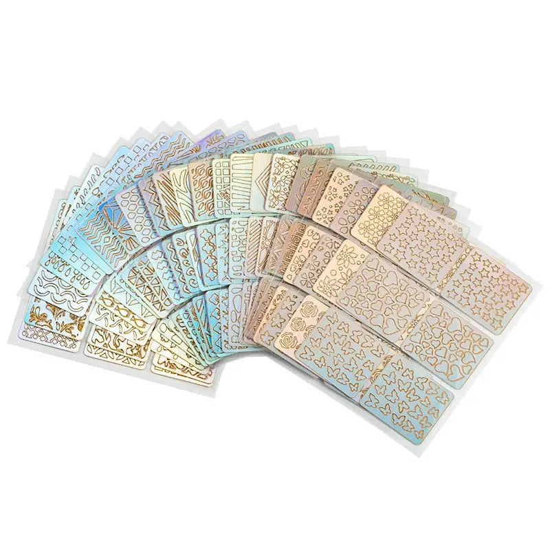 Stickers Pochoirs Ongles Autocollants – 12/24 Feuilles Motifs Géométriques et Fantaisie pour Nail Art DIY Facile
