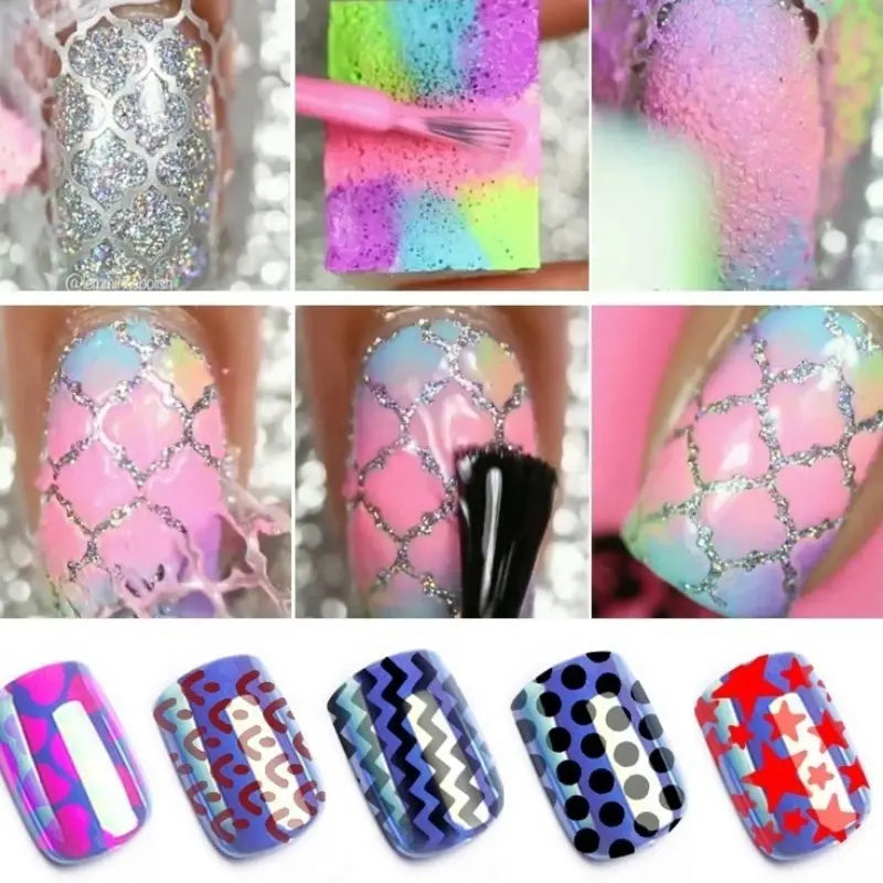 Stickers Pochoirs Ongles Autocollants – 12/24 Feuilles Motifs Géométriques et Fantaisie pour Nail Art DIY Facile