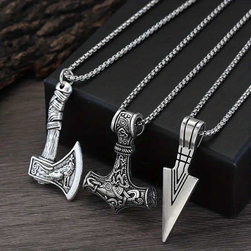 Collier homme viking pendentif hache et marteau de Thor – Chaîne acier inoxydable nordique