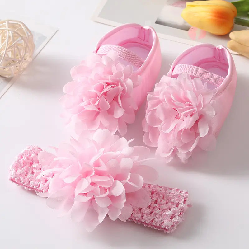 Chaussures bébé fille fleuries – Ballerines élégantes avec fleurs 3D pour cérémonie et baptême