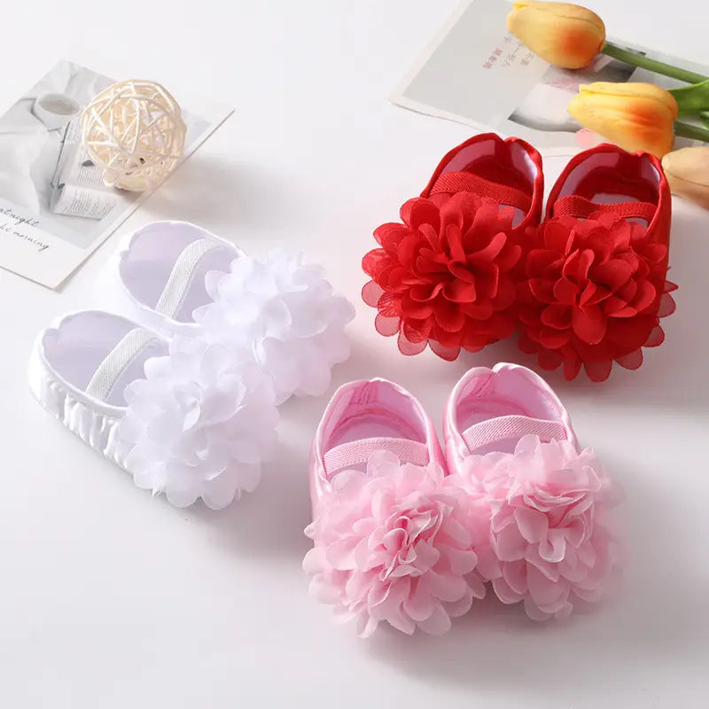 Chaussures bébé fille fleuries – Ballerines élégantes avec fleurs 3D pour cérémonie et baptême
