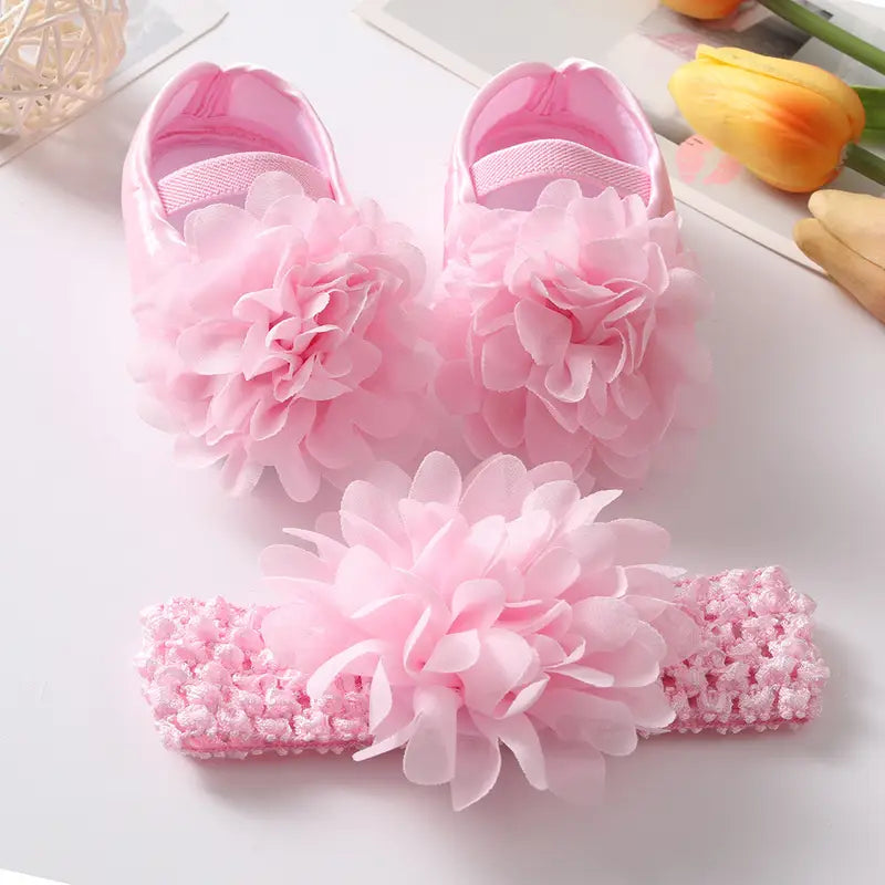 Chaussures bébé fille fleuries – Ballerines élégantes avec fleurs 3D pour cérémonie et baptême