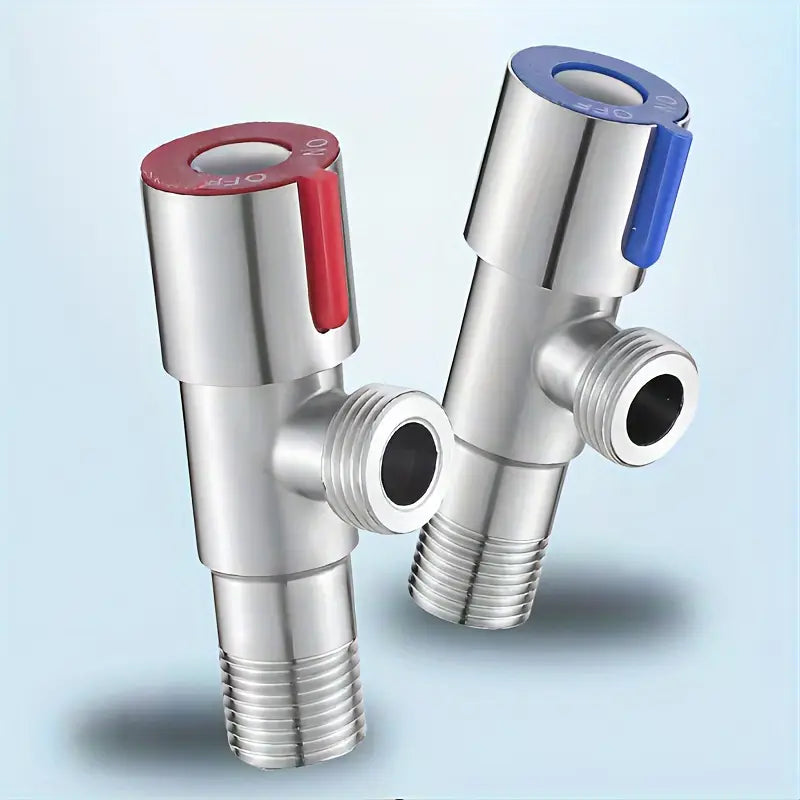 Lot de 2 Vannes d’Angle en Acier Inoxydable – Robinet d’Arrêt Eau Froide et Chaude avec Poignée Colorée – Collection Plomberie Brute