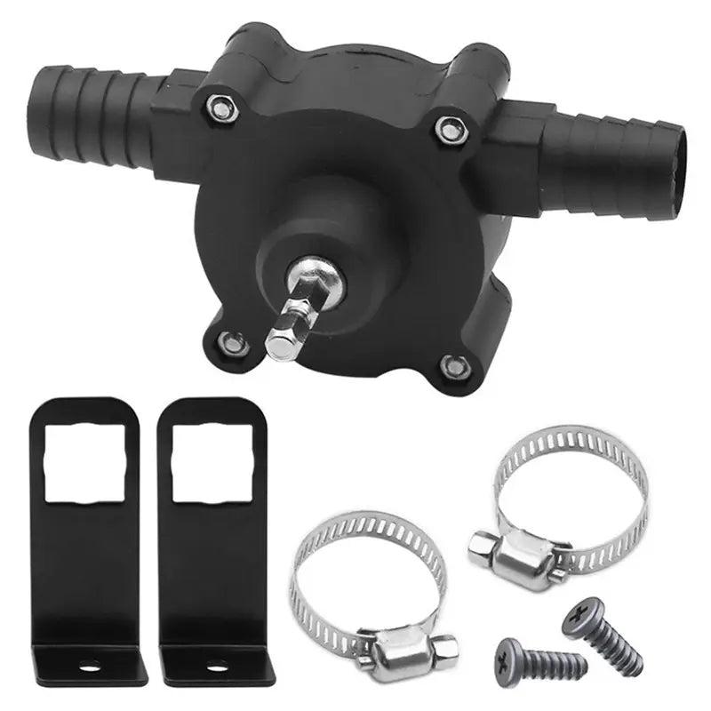 Pompe Manuelle Auto-Amorçante avec Raccords et Colliers – Kit de Transfert de Liquide pour Tuyaux Souples – Collection Plomberie Brute