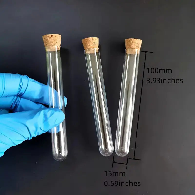 Éprouvettes en Verre avec Bouchon en Liège – Tubes à Essai Transparants pour Expériences et Stockage de Laboratoire
