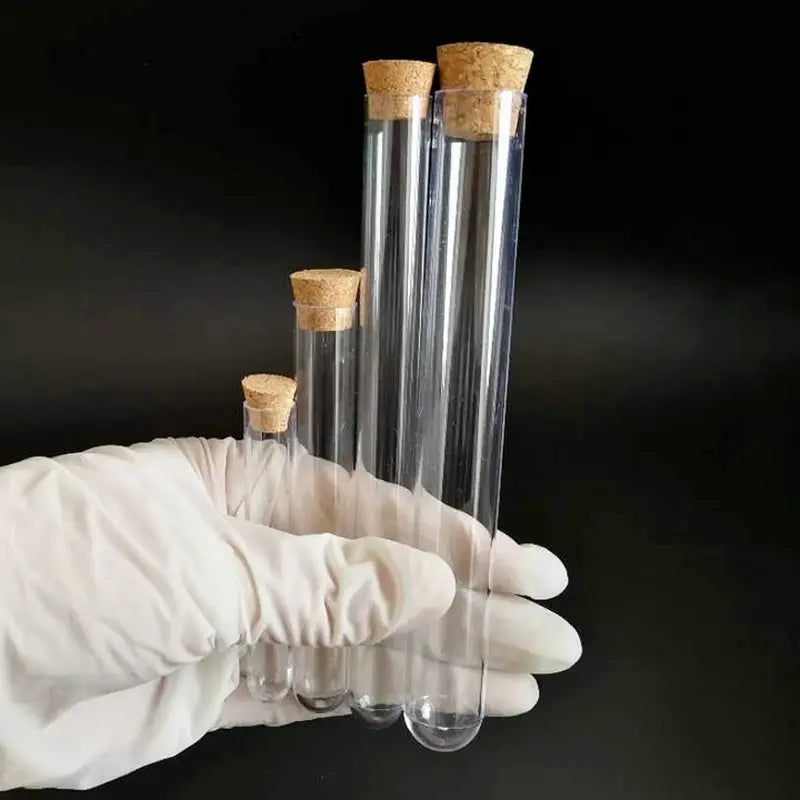 Éprouvettes en Verre avec Bouchon en Liège – Tubes à Essai Transparants pour Expériences et Stockage de Laboratoire