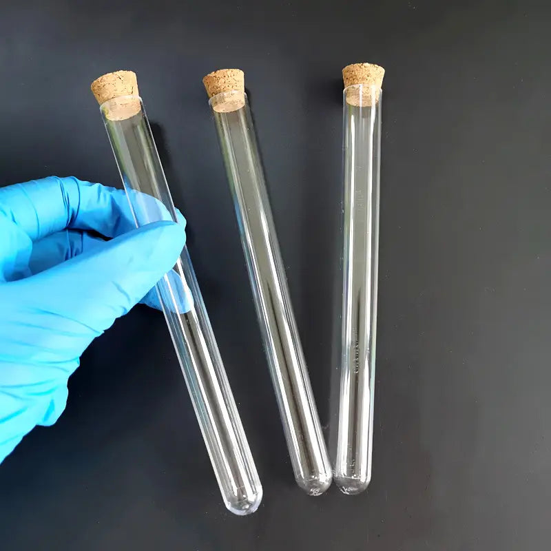 Éprouvettes en Verre avec Bouchon en Liège – Tubes à Essai Transparants pour Expériences et Stockage de Laboratoire
