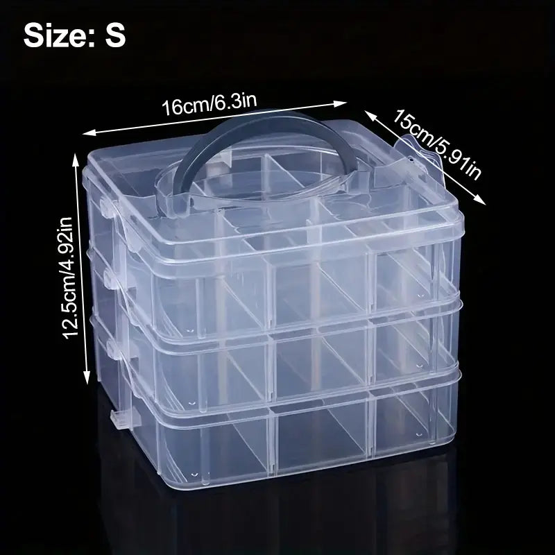 Boîte de Rangement Transparent à 3 Niveaux avec Compartiments – Organiseur Pratique pour Perles, Bijoux et Accessoires