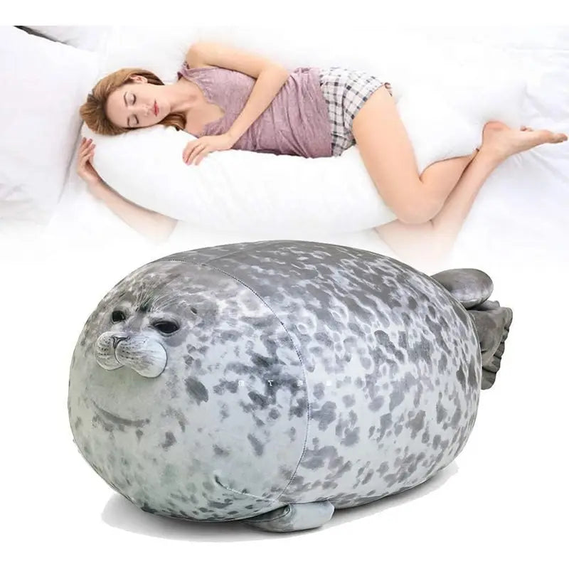 Peluche phoque gris réaliste XXL – Coussin moelleux et doudou rigolo pour enfants et adultes