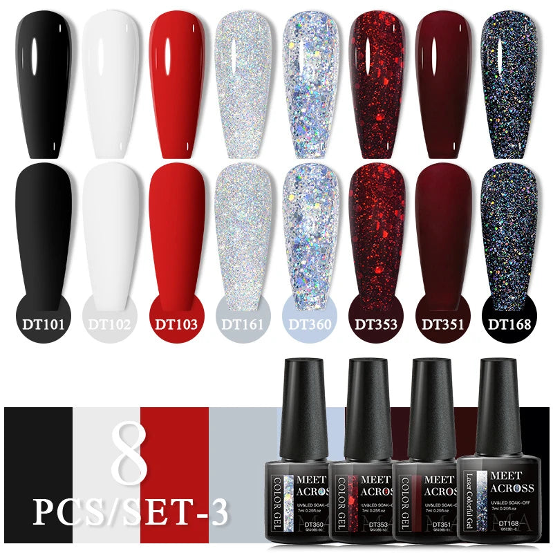Kit Vernis Semi-Permanent Nude & multicolore – 8 Couleurs Tendances Gel UV LED MEET ACROSS
