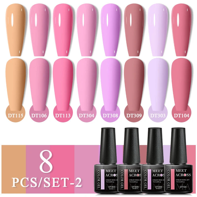 Kit Vernis Semi-Permanent Nude & multicolore – 8 Couleurs Tendances Gel UV LED MEET ACROSS