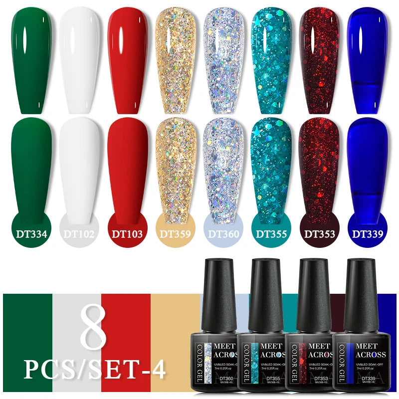 Kit Vernis Semi-Permanent Nude & multicolore – 8 Couleurs Tendances Gel UV LED MEET ACROSS