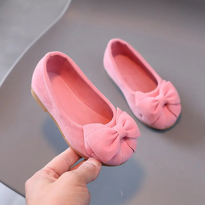 Ballerines fille roses avec grand nœud – Chaussures élégantes et confortables pour cérémonie et fête