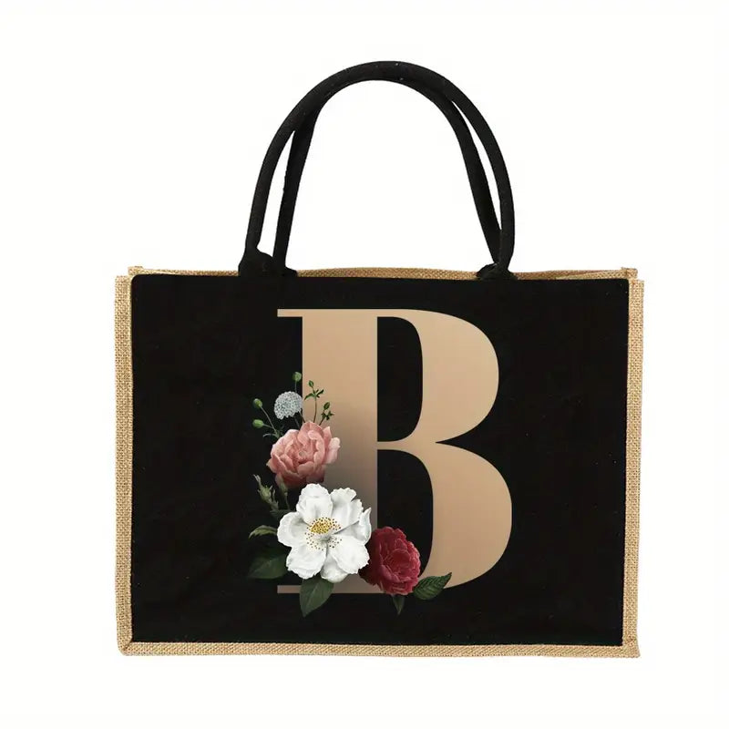 Sac cabas femme personnalisé avec initiale et fleurs – Élégant et pratique