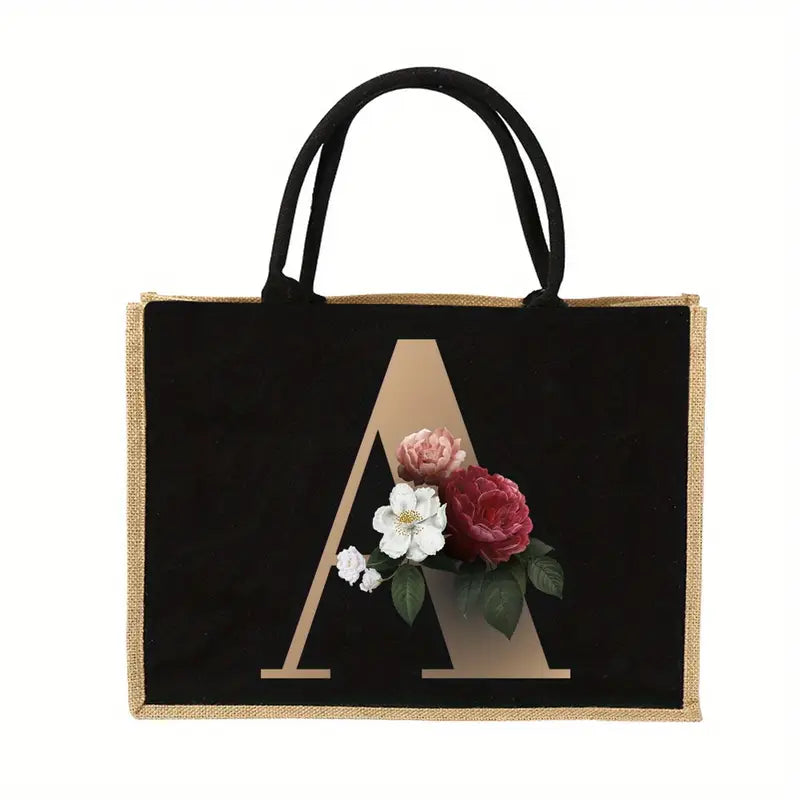 Sac cabas femme personnalisé avec initiale et fleurs – Élégant et pratique