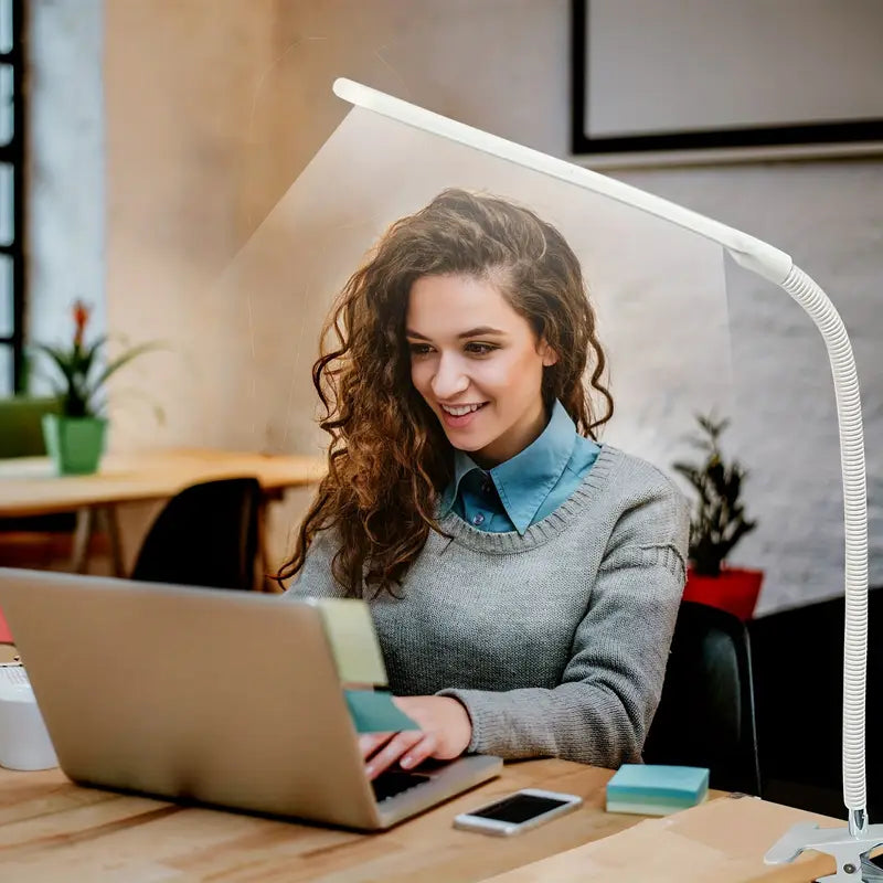 Lampe de Bureau LED avec Pince – Bras Flexible, Port USB, Interrupteur ON/OFF