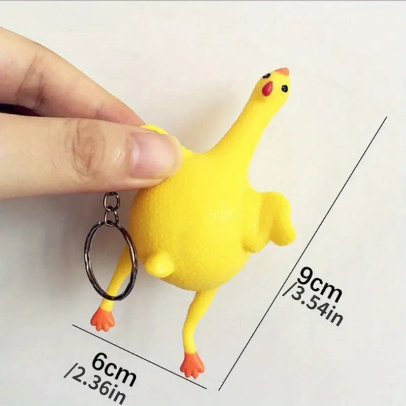 Porte-clés poulet extensible en caoutchouc – Jouet fantaisie rigolo et anti-stress