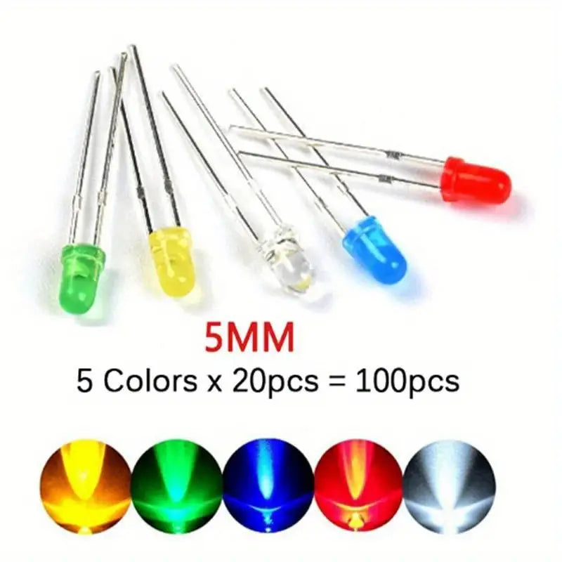Lot de LEDs 5mm Multicolores Haute Luminosité – Rouge, Vert, Bleu, Jaune, Blanc | Composants Informatiques et Électroniques