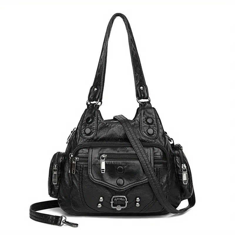 Sac besace femme noir en simili cuir  Style tendance, multi-poches et grande capacité