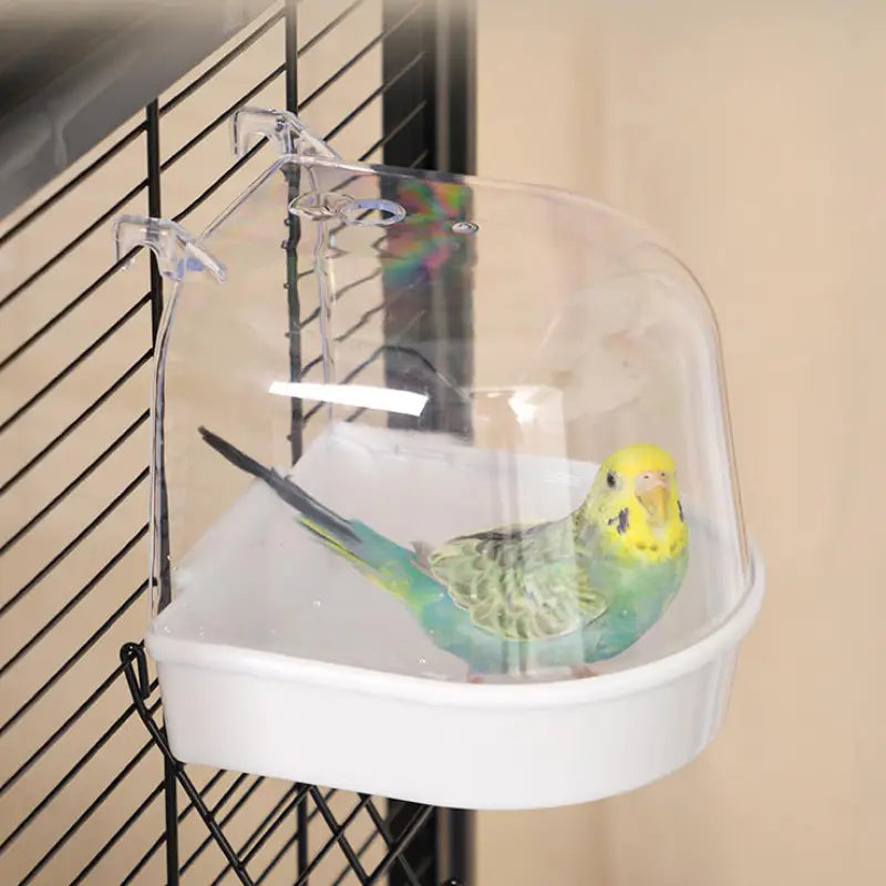 Baignoire pour oiseaux avec couvercle – Bac de bain transparent 13 cm pour oiseaux et perruches – Accessoire pratique pour l’hygiène et le bien-être des oiseaux