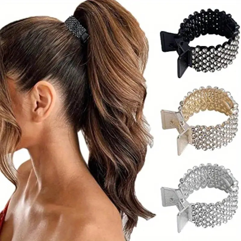 Élastique cheveux mariage femme – Attache queue de cheval strass élégant pour coiffure chic de mariée