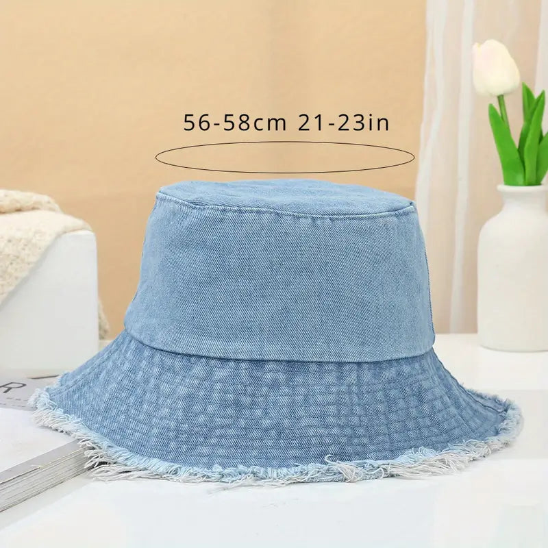 Bob femme en jean bleu à bords effilochés – Chapeau tendance été décontracté