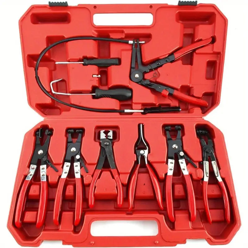 Coffret pince à collier de serrage 7 pièces – Kit outils manuels avec mallette rouge