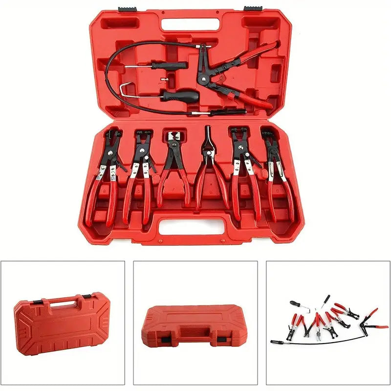 Coffret pince à collier de serrage 7 pièces – Kit outils manuels avec mallette rouge