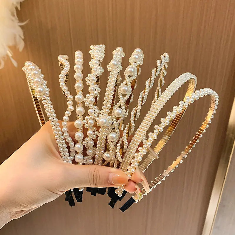 Lot de 5 serre-têtes femme perles blanches – Accessoires cheveux élégants et tendance