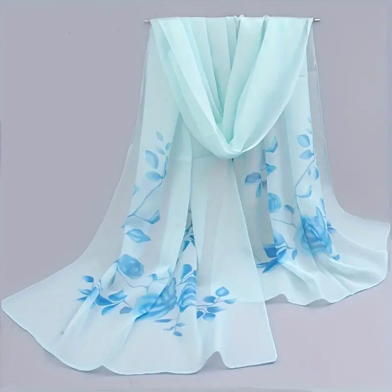 Écharpe femme blanche à fleurs grises – Châle léger en mousseline élégant et raffiné