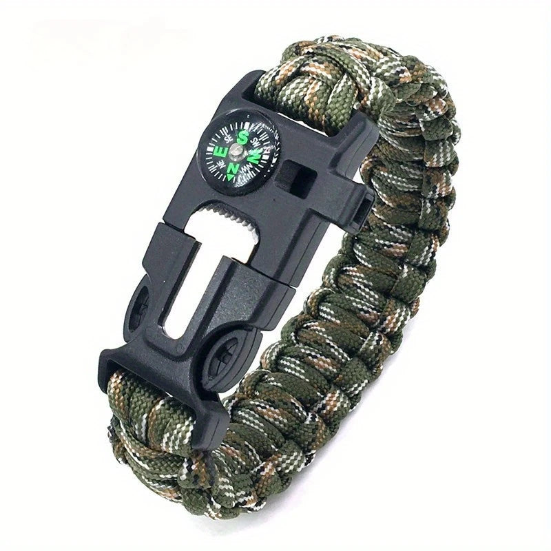 Bracelet de Survie Paracorde 5 en 1 – Boussole, Sifflet, Pierre à Feu & Couteau