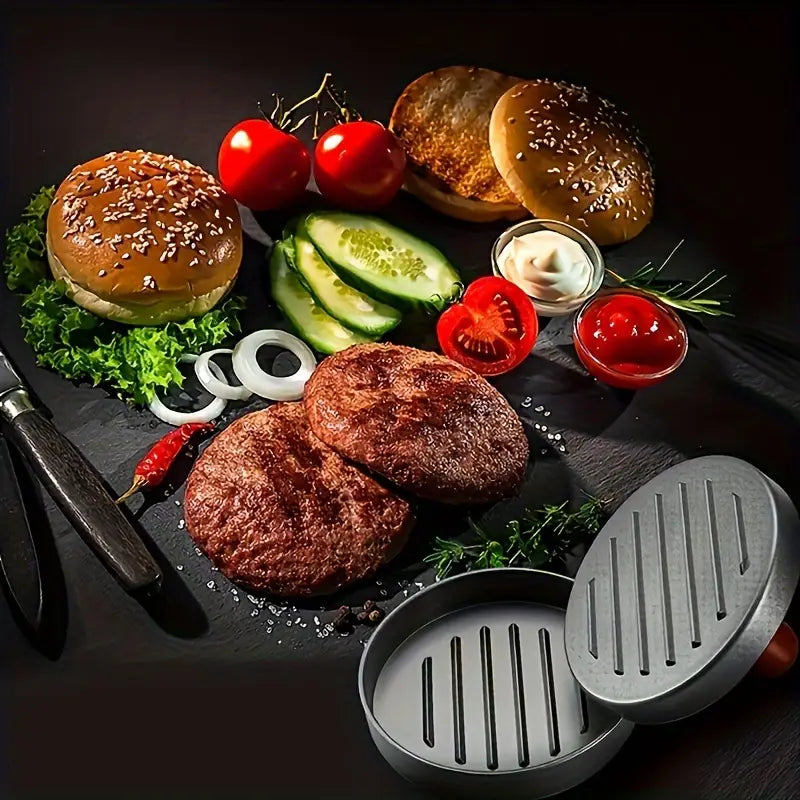 Presse à Steak Haché en Aluminium – Moule à Burger avec Poignée en Bois pour Burgers Maison Parfaits