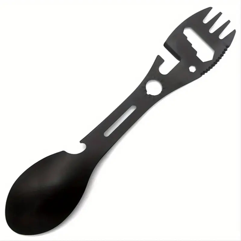 Couverts multifonctions de camping 6 en 1 – Cuillère, fourchette, ouvre-boîte et décapsuleur portable