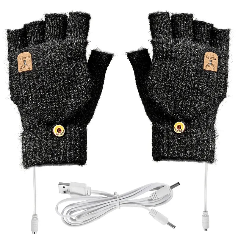 Gants chauffants USB demi-doigts – Confort thermique idéal pour l’hiver au bureau ou à la maison