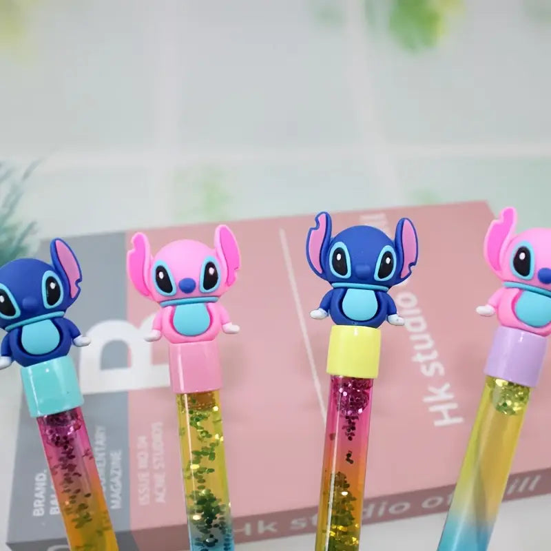 Stylos pailletés Stitch – Lot de 4 stylos gel kawaii pour enfants et fans de papeterie originale