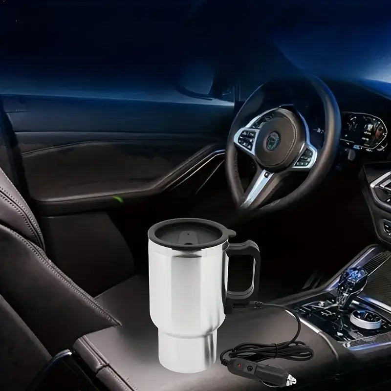 Mug chauffant voiture en acier inoxydable – Gobelet isotherme 12V avec prise allume-cigare
