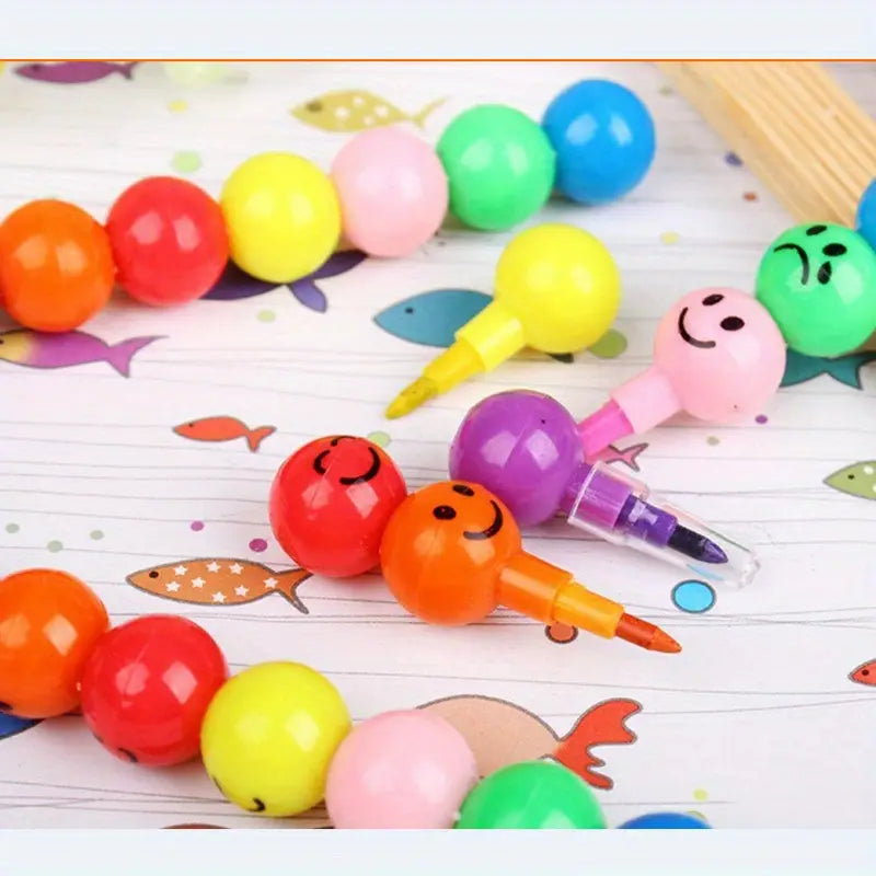 Feutres Colorés Bébé en Forme de Billes Sourire – Crayons Lavables et Ludiques pour Dessin et Éveil Créatif
