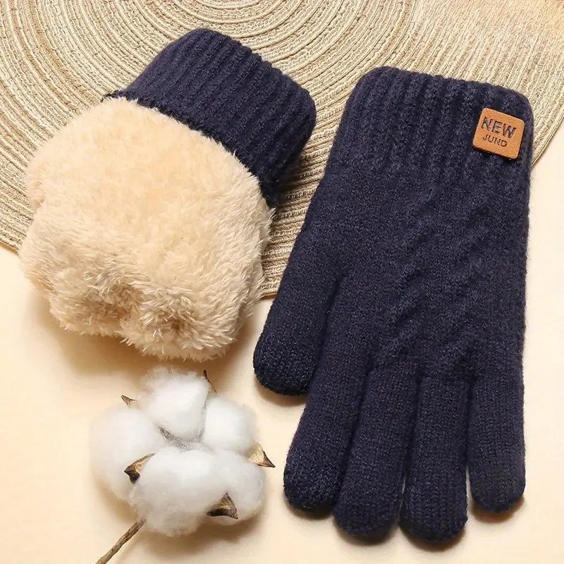 Gants homme hiver en laine tricotée doublés polaire – Chauds et confortables