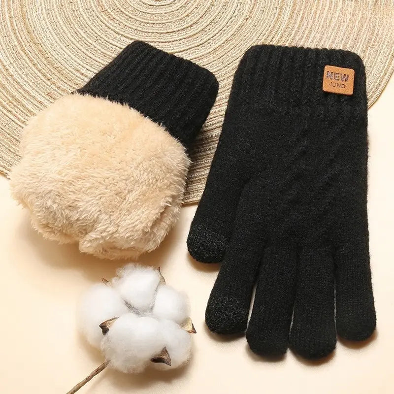 Gants homme hiver en laine tricotée doublés polaire – Chauds et confortables