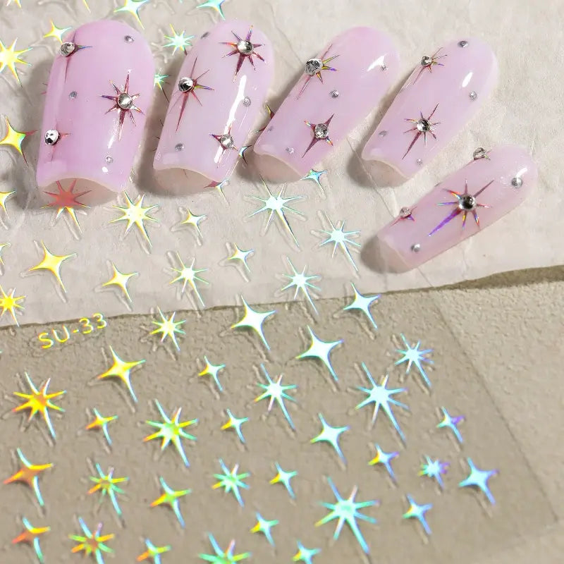 Stickers Nail Art Étoiles Brillantes – Décorations Autocollantes Holographiques pour Ongles Chic