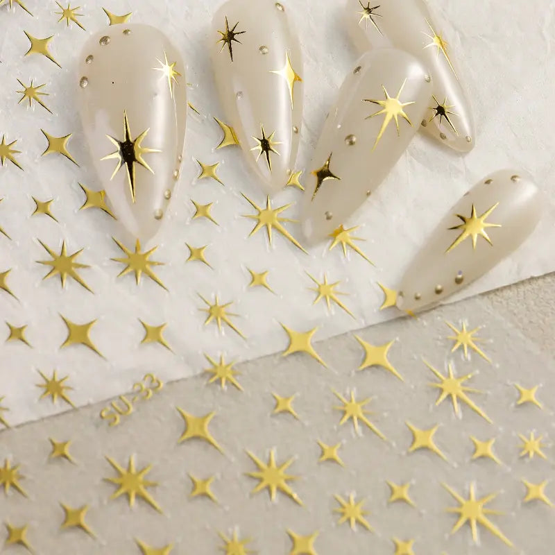 Stickers Nail Art Étoiles Brillantes – Décorations Autocollantes Holographiques pour Ongles Chic