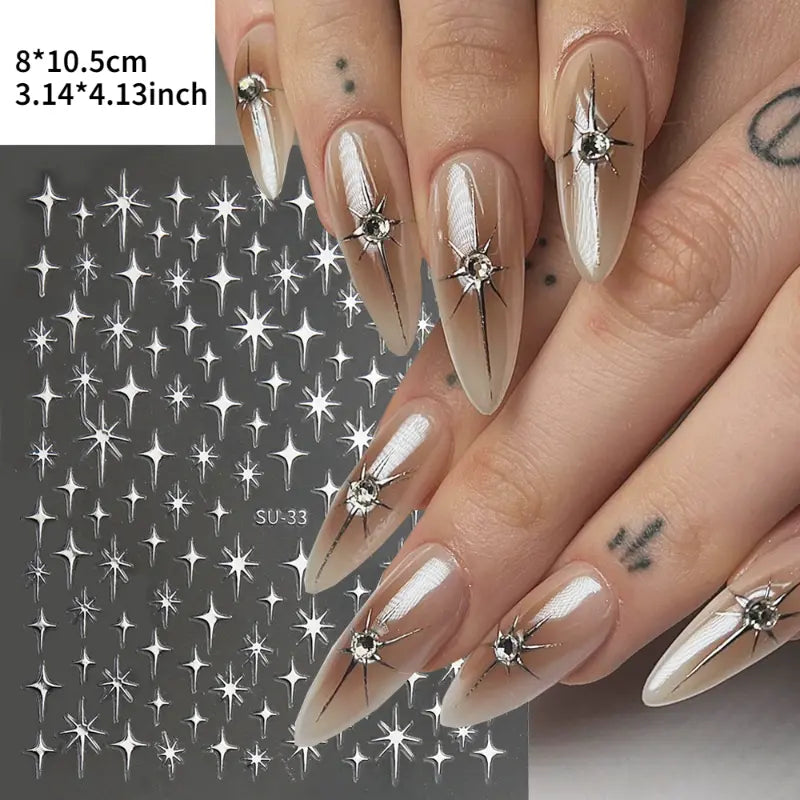 Stickers Nail Art Étoiles Brillantes – Décorations Autocollantes Holographiques pour Ongles Chic